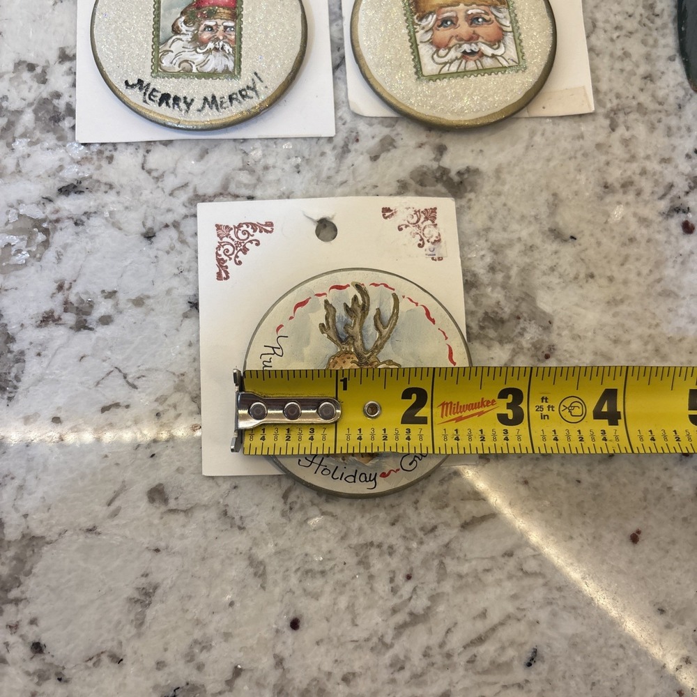3 Christmas Brooch Lapel Pin Santa Claus Rudolph Hand Painted 2 Artist Signed - Picture 12 of 12